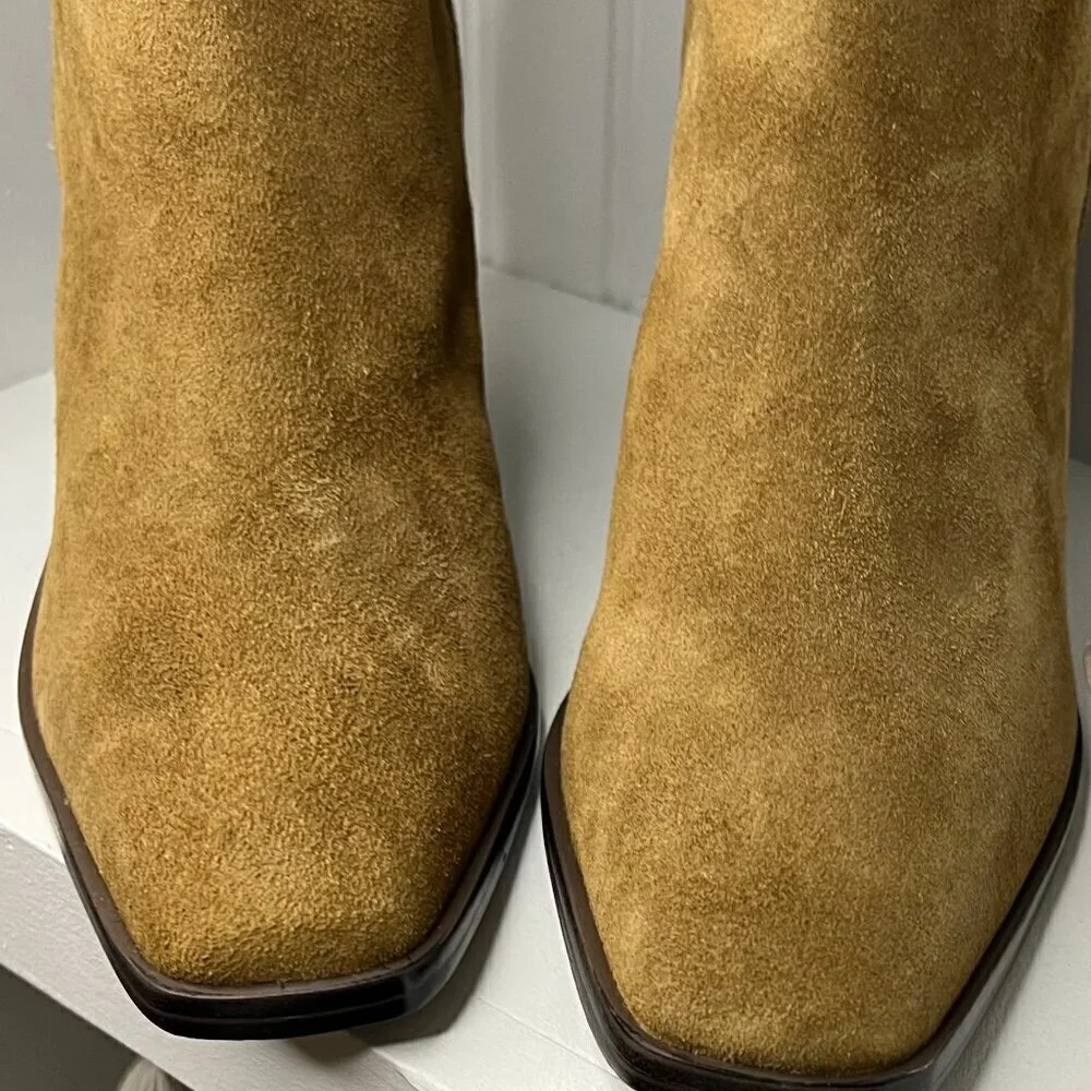 Marc Fisher LTD  KRISTIE Leather Block Heel Mid-Calf Boots Med Natural Size 10